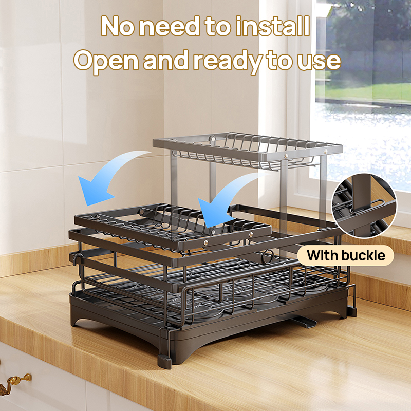 LivinEase Adjustable Dish Rack Auto Drainage With 360° Rotatable Pipe ...