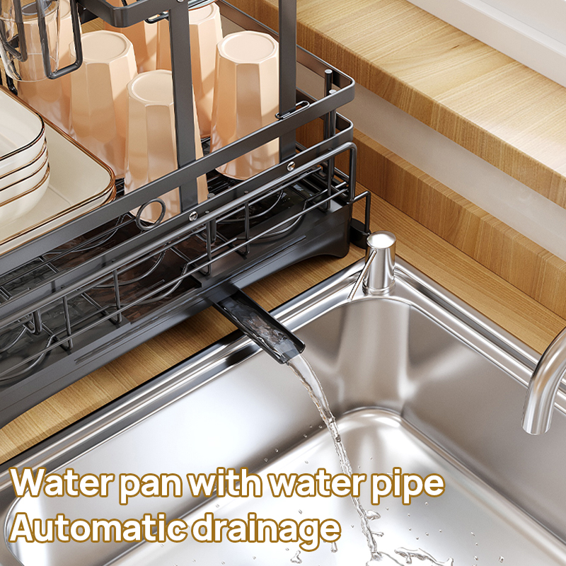 LivinEase Adjustable Dish Rack Auto Drainage With 360° Rotatable Pipe ...
