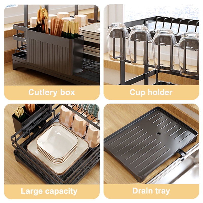 LivinEase Adjustable Dish Rack Auto Drainage With 360° Rotatable Pipe ...