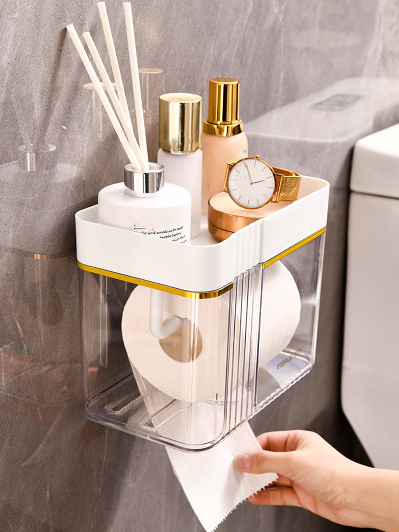 Transparent Waterproof Tissue Box, Perforation-Free Wall-Mounted Roll ...
