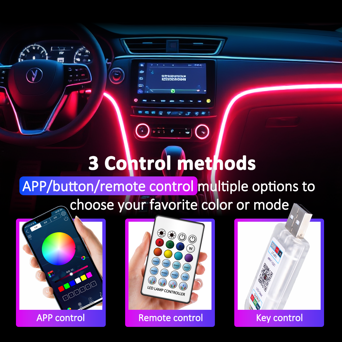 RGB light strip Car atmosphere light fantasy horse racing streamer USB ...