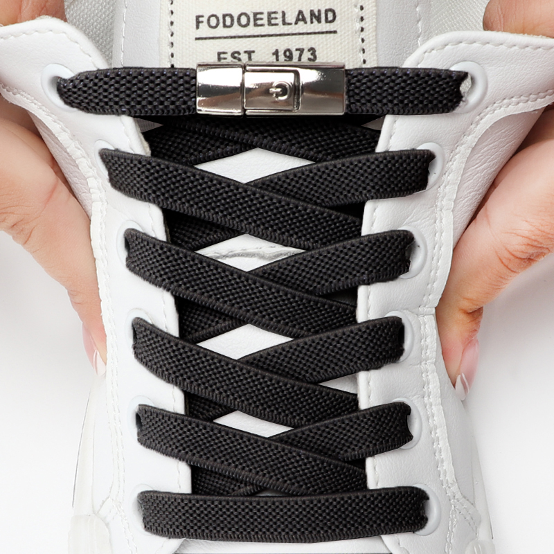 View of 1 Pair No Tie Elastic Shoelaces with Adjustable Metal Buckles for Quick ...
