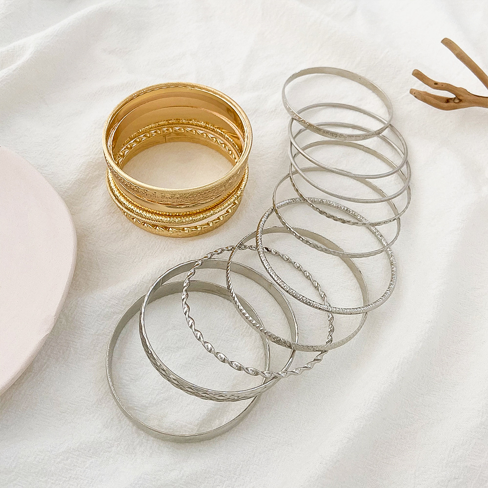 10 Pcs Vintage Wide Geometric Design Women's Bangle Set, Chic ...
