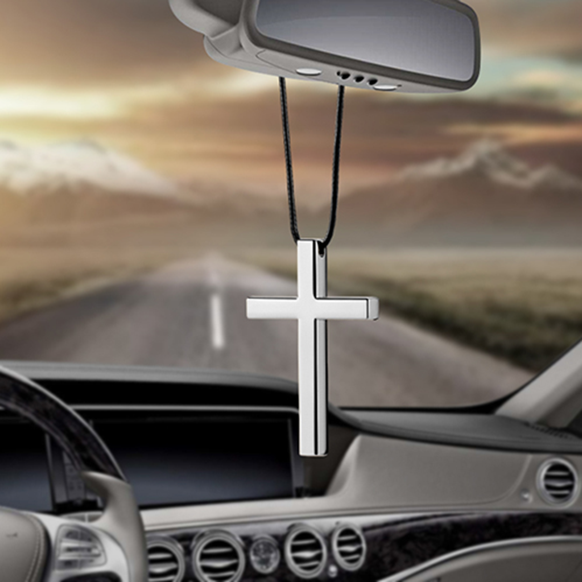 Cross Big Pendant Necklace Car Rearview Mirror Charm Rosary Decorations ...