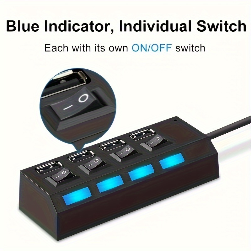 USB Hub Adapter LED Power On Off Switch Multi Usb Ports Extension for ...