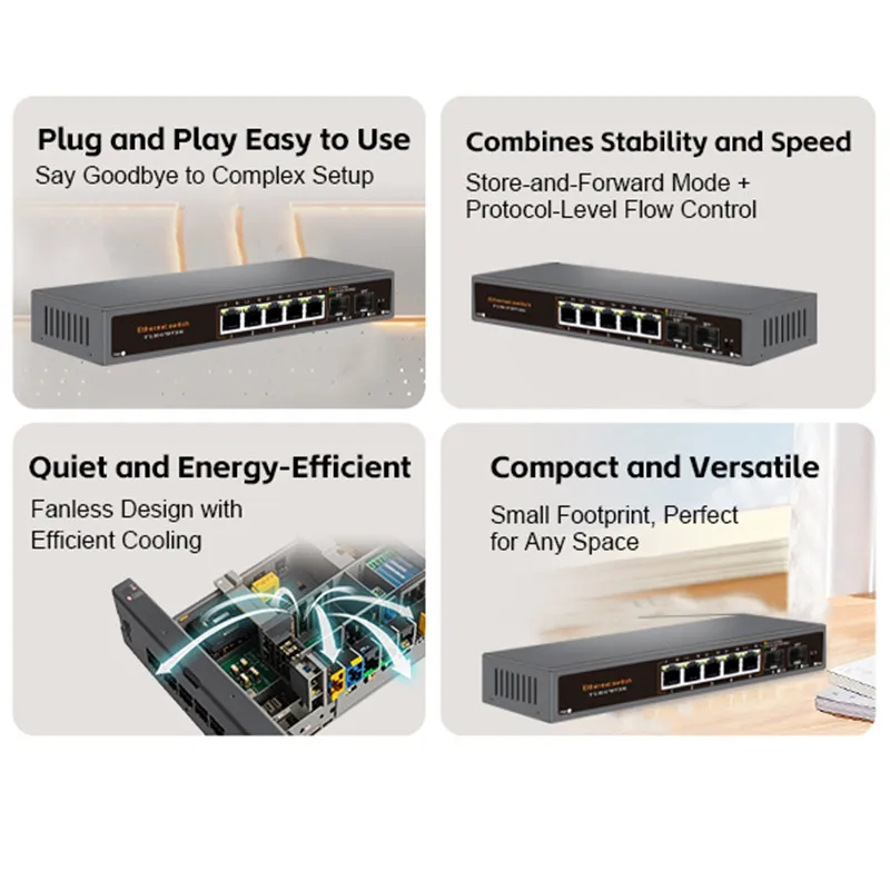 5 Ports 2.5G Ethernet Switch 2.5G RJ45 Gigabit Switch with 2*10G SFP ...