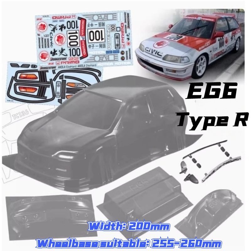 1/10 Honda Civic EG6 JDM RC PC body shell 200mm width Transparent drift ...
