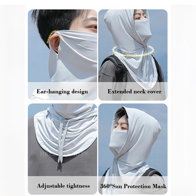 Balaclava Hoodie Hat Headscarf Full Face Mask Ice Silk Sunscreen Cap UV ...