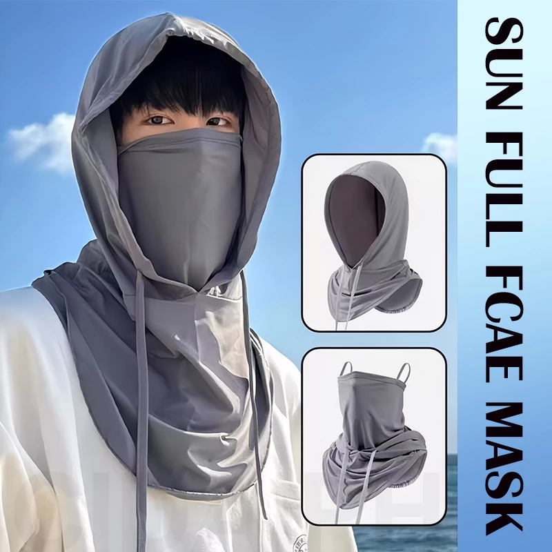 Balaclava Hoodie Hat Headscarf Full Face Mask Ice Silk Sunscreen Cap UV ...