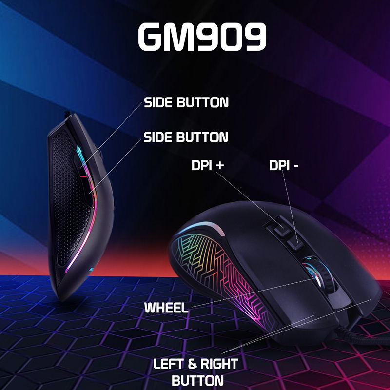 Nexion GM909 Wired Gaming Mouse RGB 7D Ergonomic New Design High ...