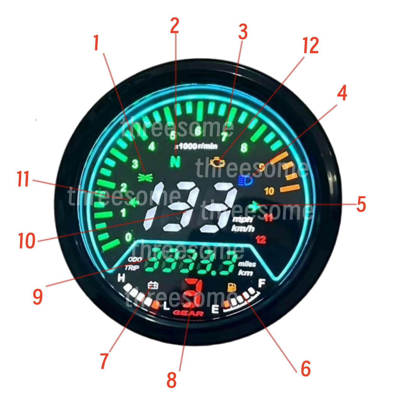 Universal LED Digital Motorcycle Speedometer Tachometer For Cafe Racer ...