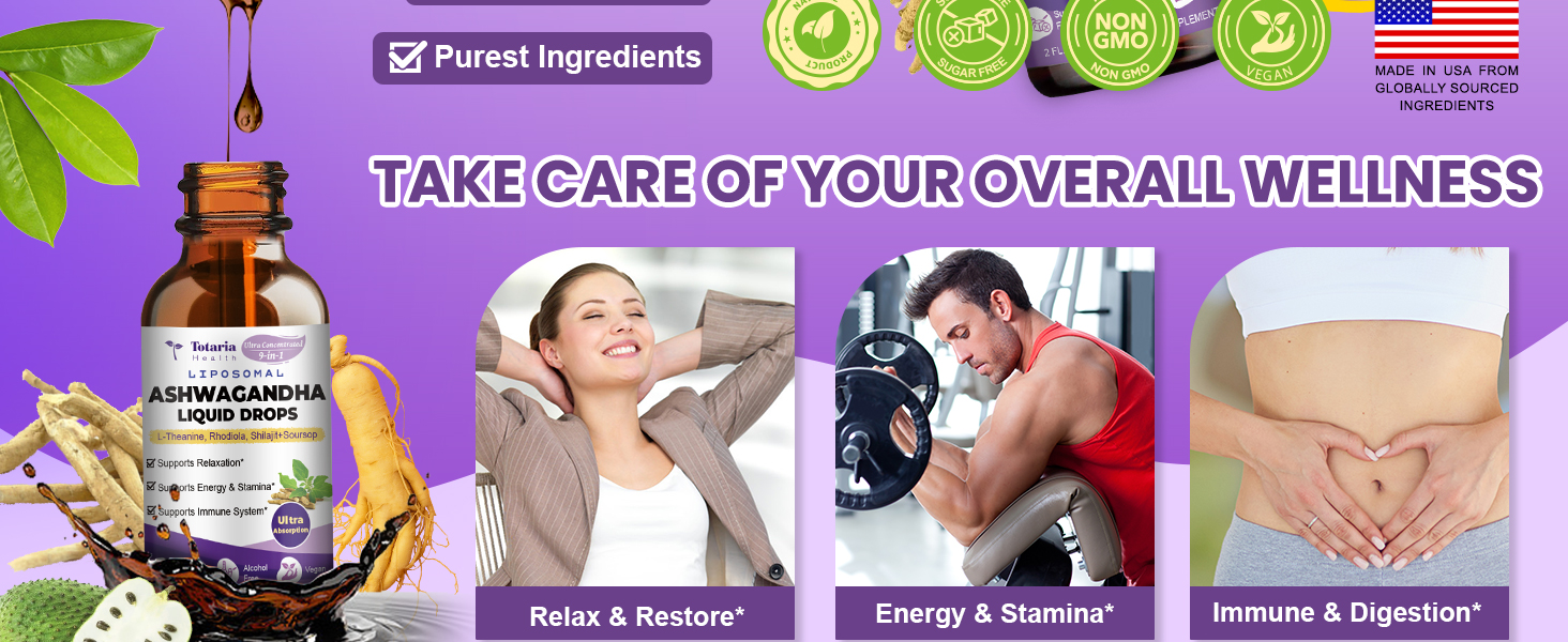 Totaria Liposomal Ashwagandha Liquid Drops With Soursop Bitters L ...