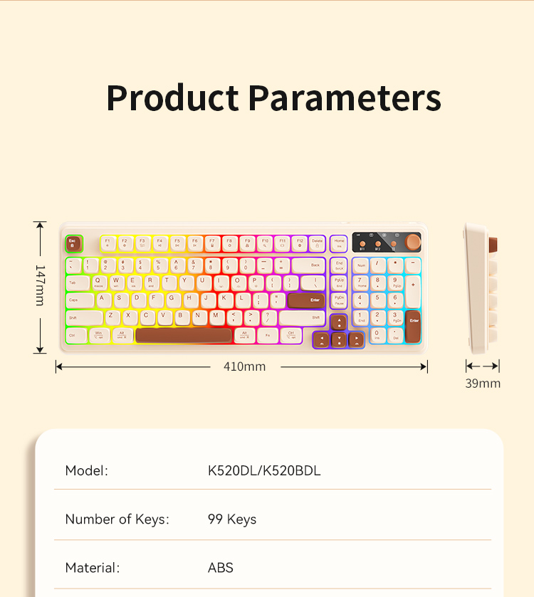 BOW K520DL/BDL Wireless RGB Backlight Creamy Keyboard BT Rechargeable ...
