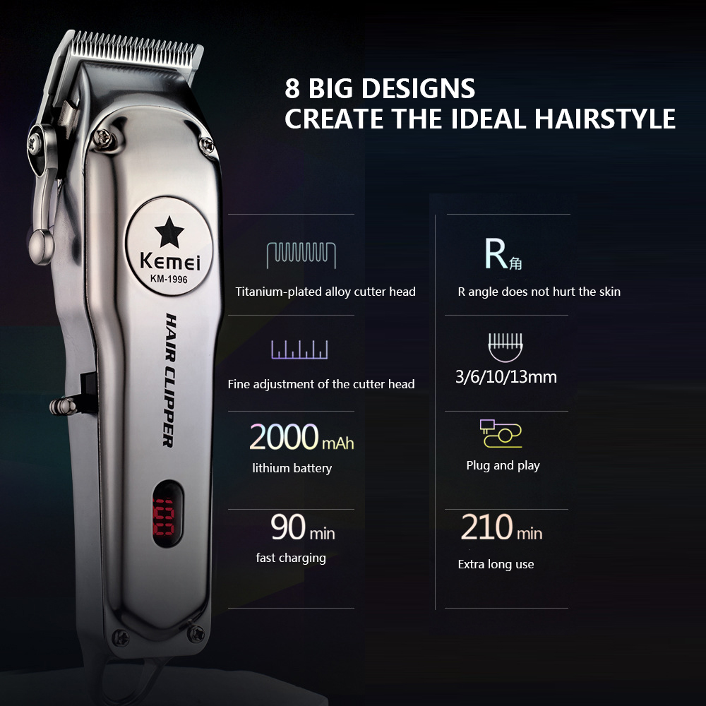 Kemei KM-1996/679/817 Professional All Silver Barber Set Rechargeable ...