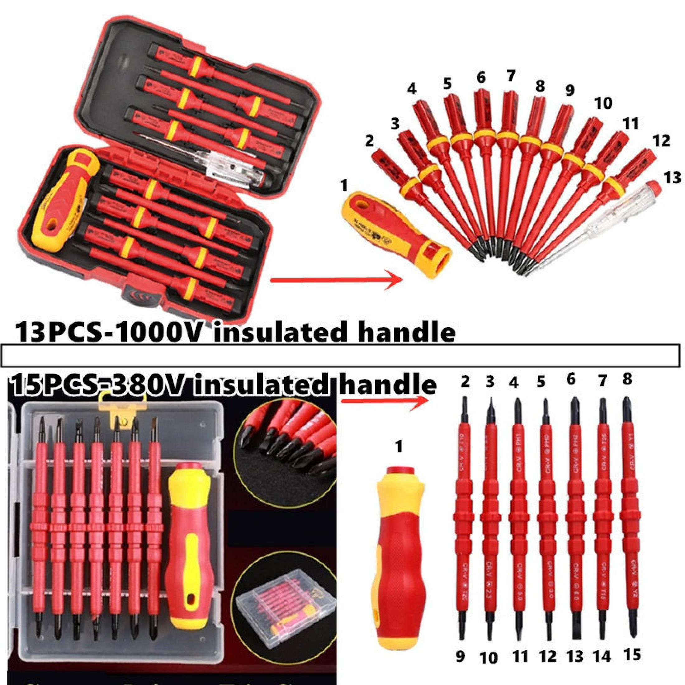13pcs Electrician Repair Tools Kit 1000V Changeable Insulated ...
