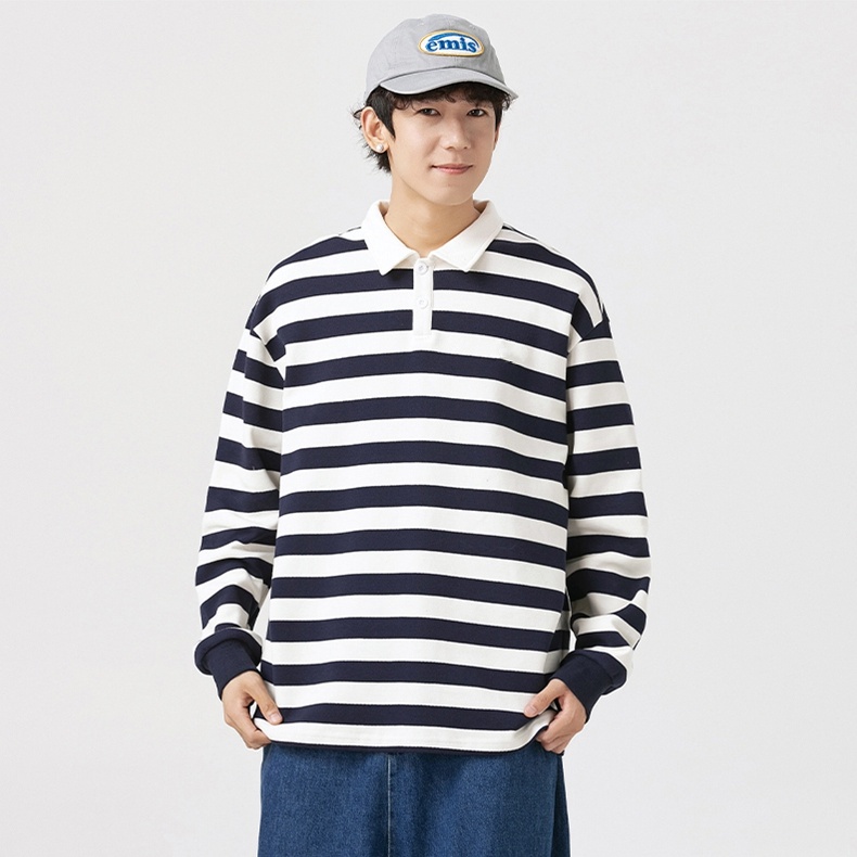 ProMan Trendy Summer Men's Striped Polo Shirt Korean Style Loose Fit ...