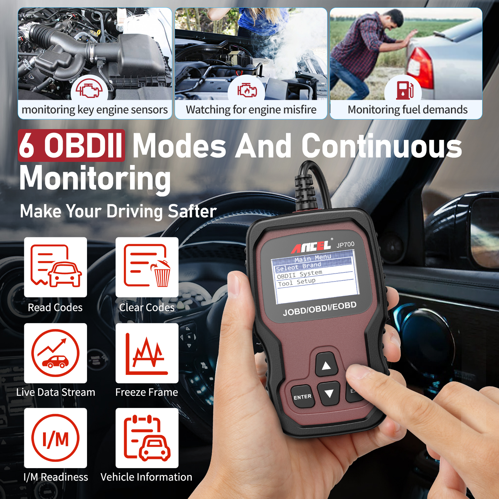 Ancel JP700 Japanese Automotive JOBD OBD2 Scanner Check Engine Code ...
