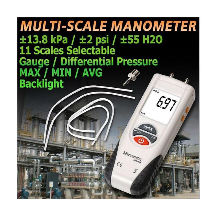 HTI HT-1891 Handheld Digital Manometer Range ±35 kPa Air Pressure Meter ...