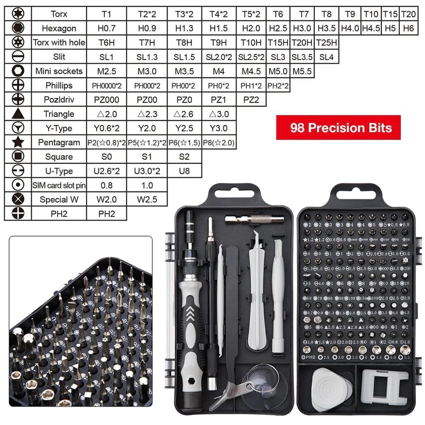 Precision Electronics Repair Tool Kit 115 in 1 With Magnetic ...