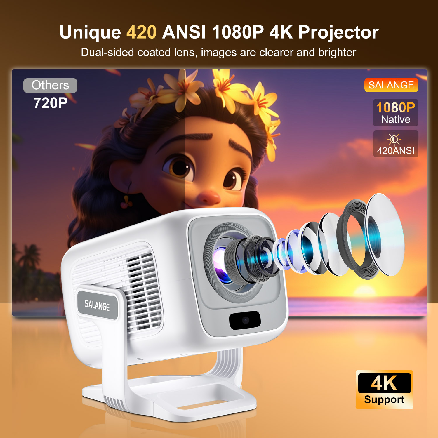 Salange HY260Max Smart Mini 4K Projector Native 1080P Android 11 WIFI6 ...
