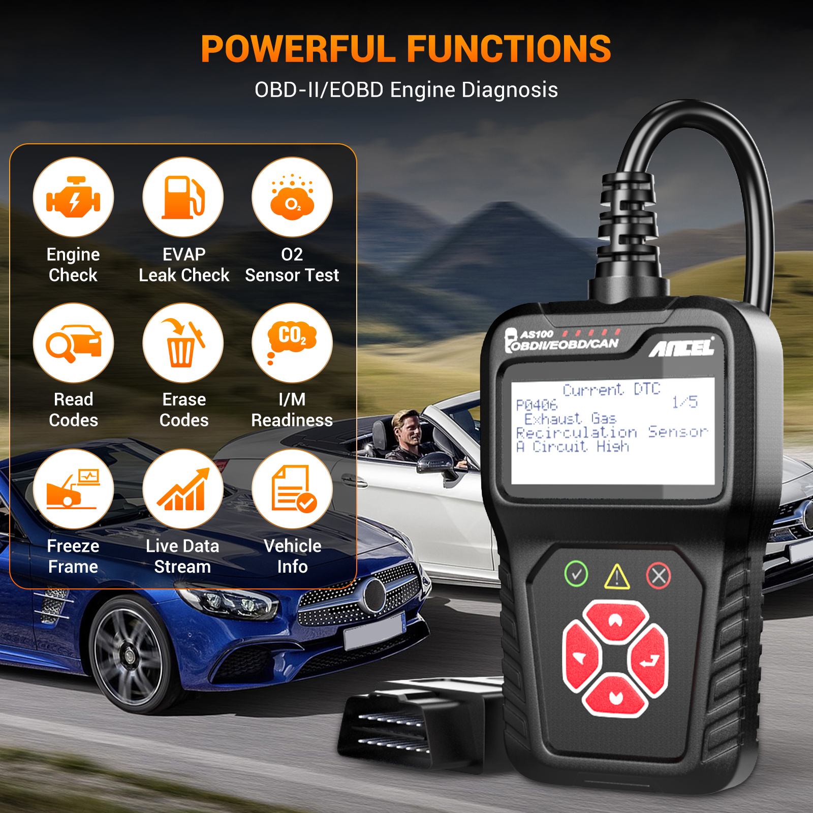 ANCEL AS100 Check Engine Fault Automotive OBD2 Scanner Diagnostic Tool ...