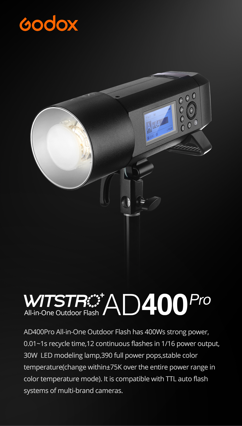 Godox Ad400 Pro Witstro All-in-one Outdoor Flash Ad400pro Li-on Battery
