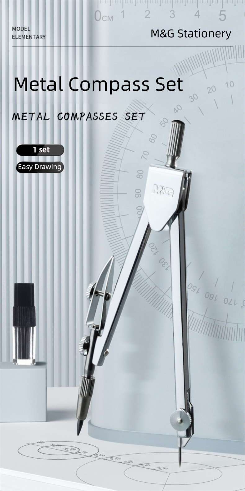 M&G Metal Compass Set (Thick Refill + Storage Box) Student Mechanical ...