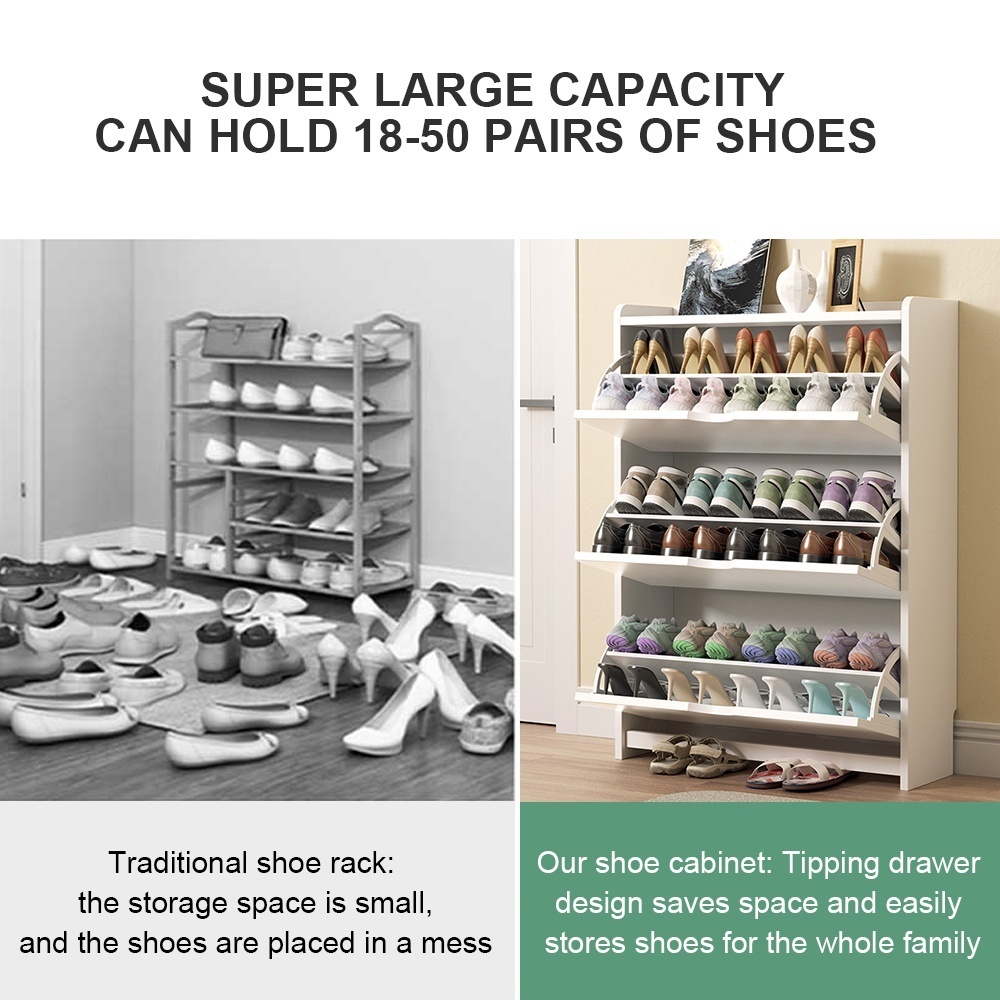 EXINHOME Shoe Cabinet Wood Flip Shoe Cabinet Shoe Rack Shoe Organizer ...