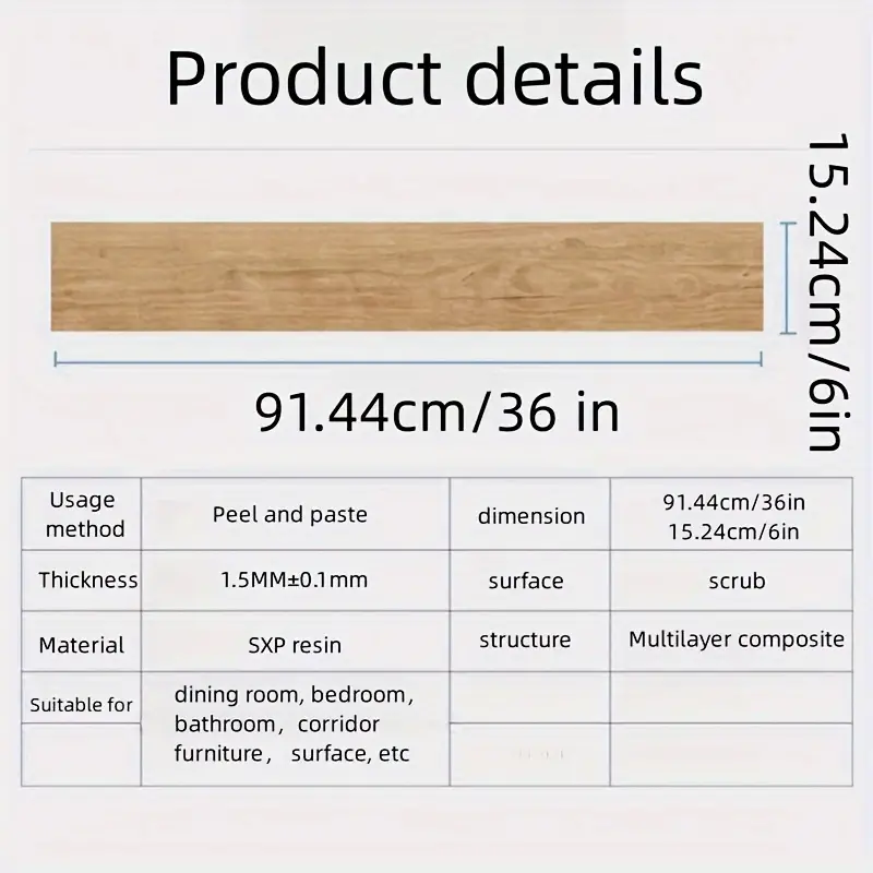 Vinyl Floor Sticker 91X15cm Waterproof PVC Vinyl Tiles Flooring Self ...