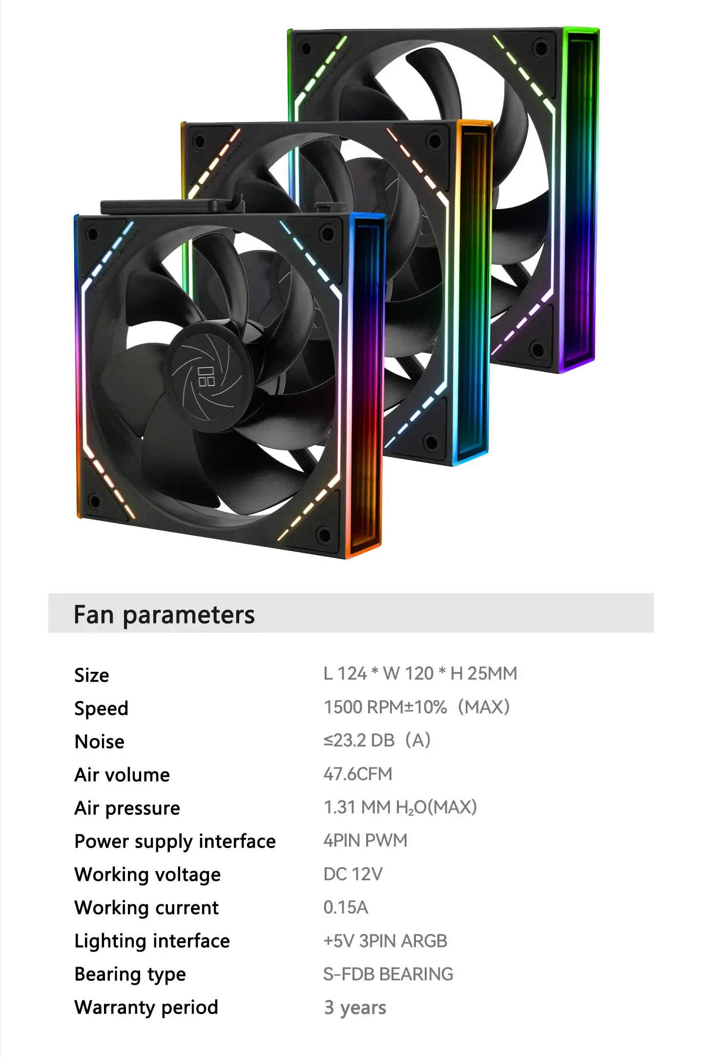 Thermalright TL-M12QR X3 120mm PWM ARGB Reverse Fan - Black (3-Pack