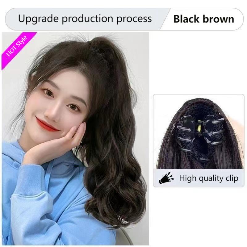[COD]Long Curly Hair Wig Grab Ponytail Clip-in Wig Hair Extensions Wig ...
