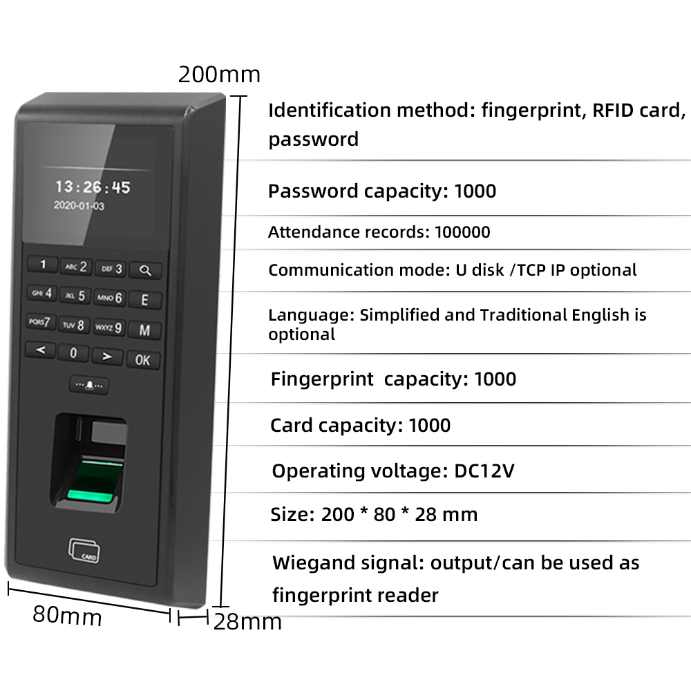 1000User Biometric Fingerprint Access Control Keypad Time Attendance ...