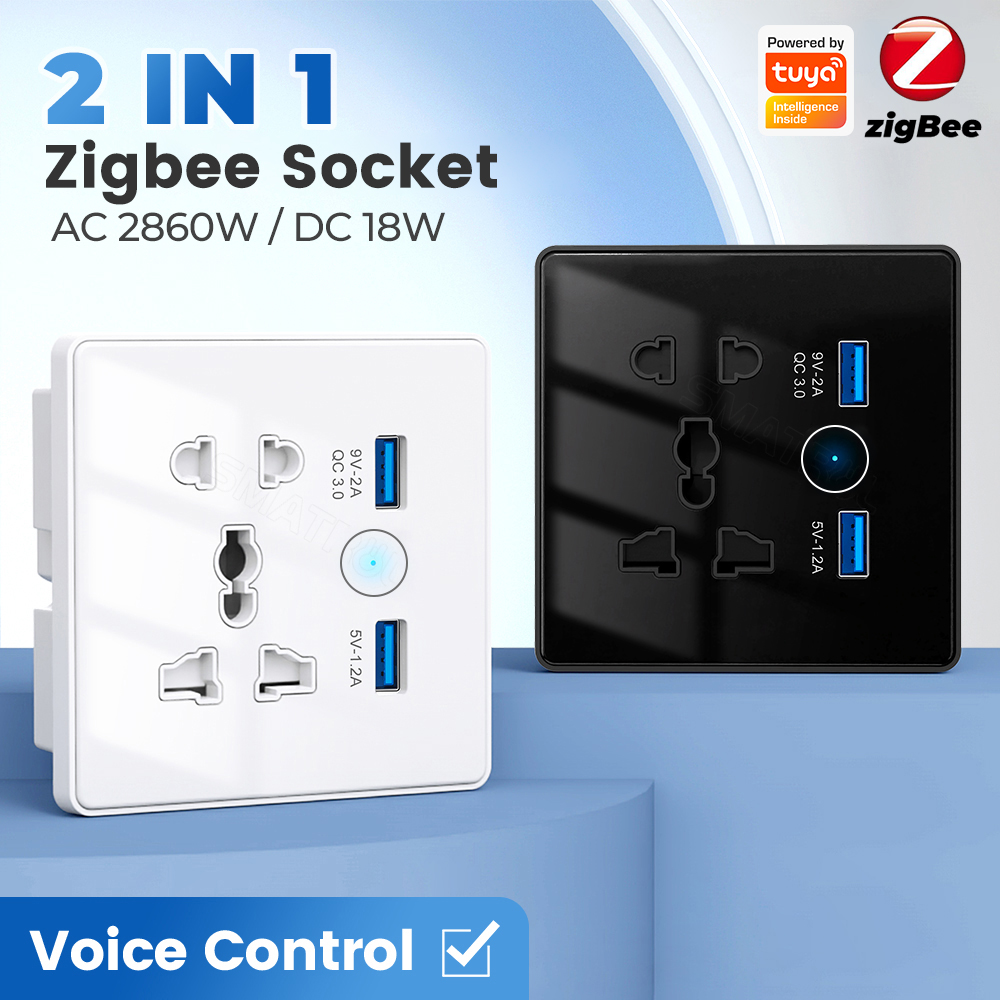 SMATRUL Zigbee 3.0 Smart Socket with Dual Fast Charger 3.0 Usb USB Tuya ...