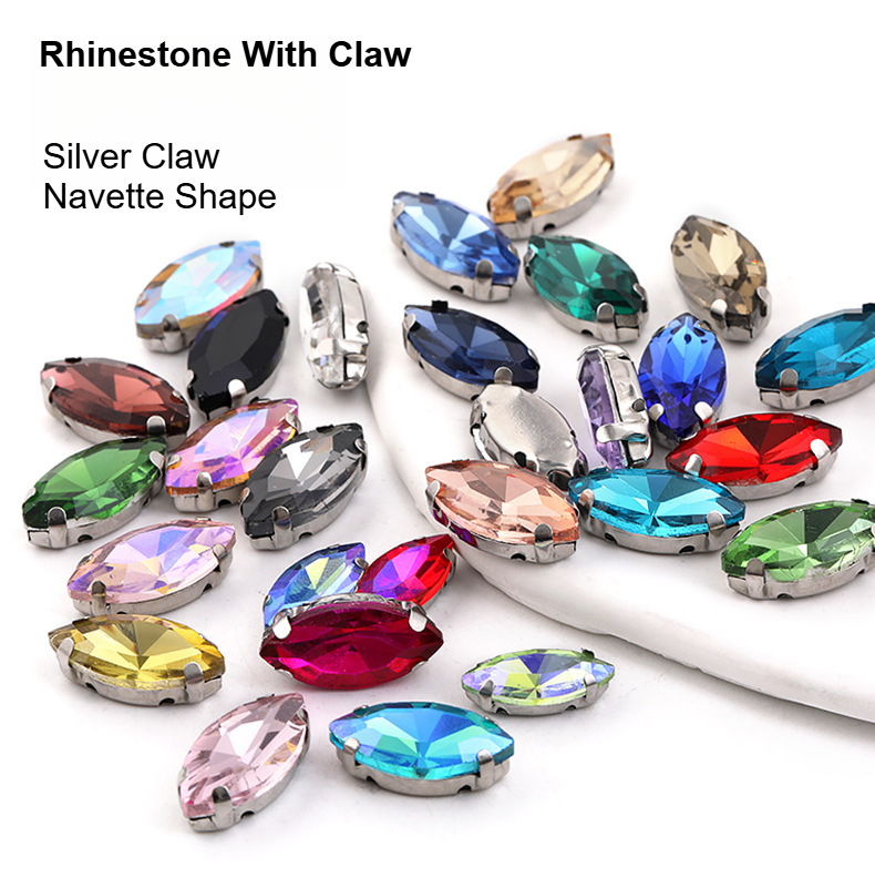 Hot Sell Navette Shape Sew On Crystal Rhinestones Silver Claw Set ...