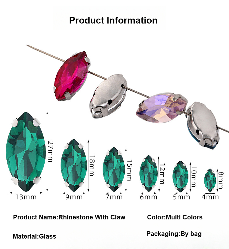 Hot Sell Navette Shape Sew On Crystal Rhinestones Silver Claw Set ...