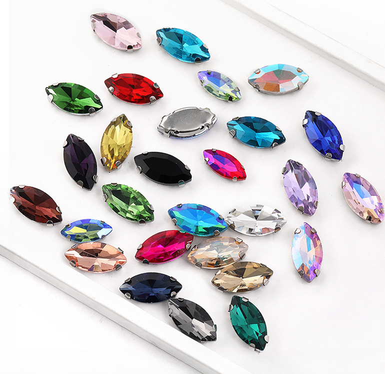 Hot Sell Navette Shape Sew On Crystal Rhinestones Silver Claw Set ...