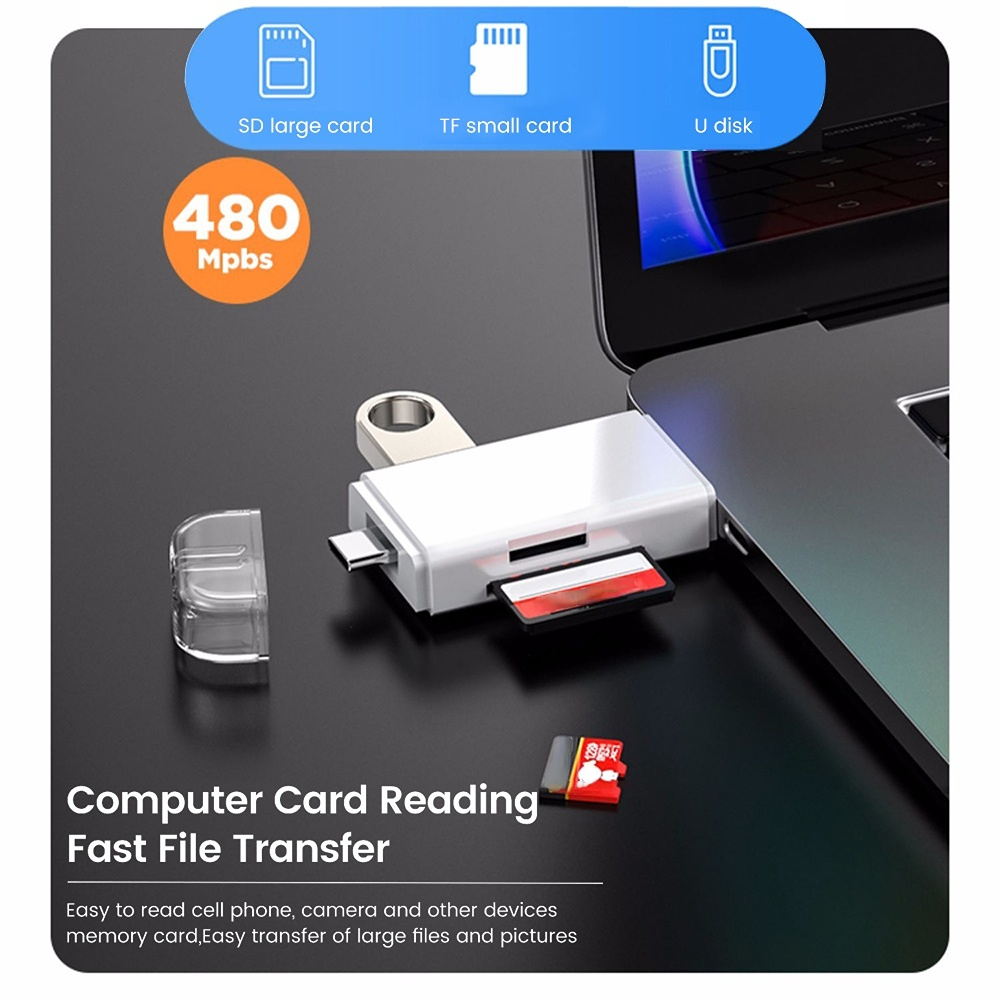 6 In 1 SD Card Reader OTG Type C Micro Adapter Flash Drive Memory USB2 ...