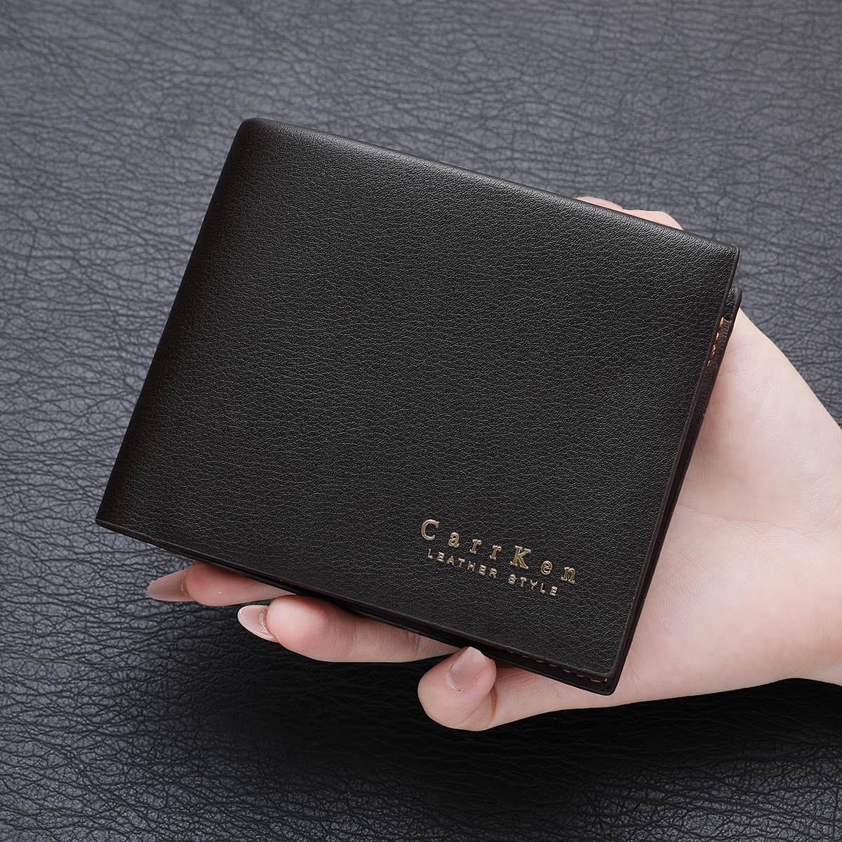 Black Minimalist Men's Short Wallet - Double-Fold Card Holder with Coin ...