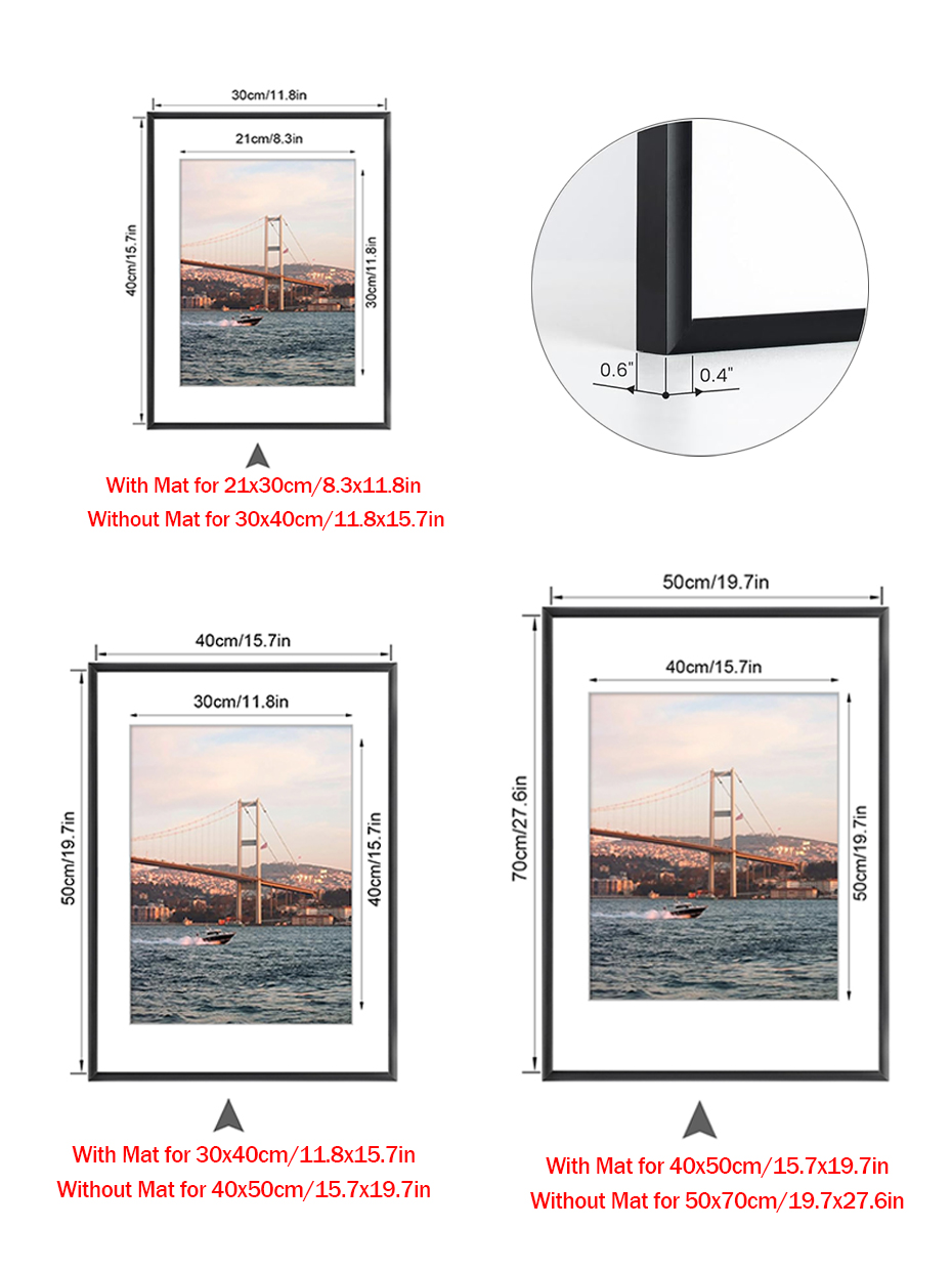 Black Picture Frame for Poster Photo 30x40 40x50 50x70cm A4 Simple ...