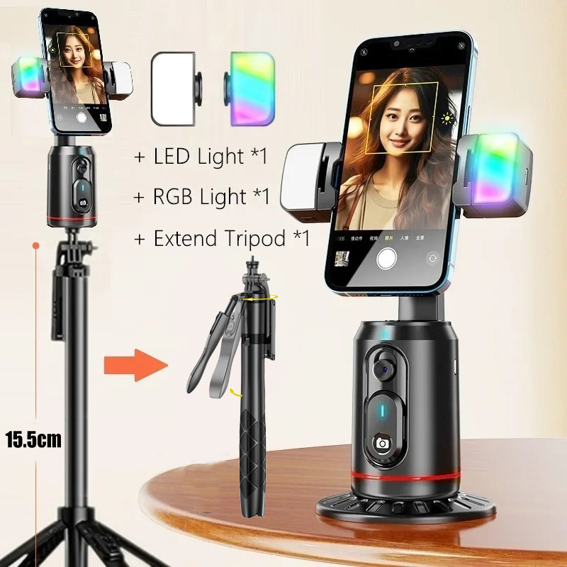 Q02 Face Tracking Selfie Stick AI Follow-Up Phone Holder Stand 360°Rotation Tripod For Vlogging ...