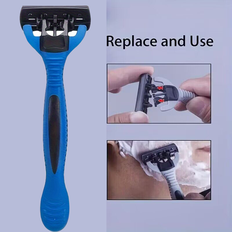 Men's Manual Shaver Set, 6-Layer Safety Razor Replaceable Heads Non ...
