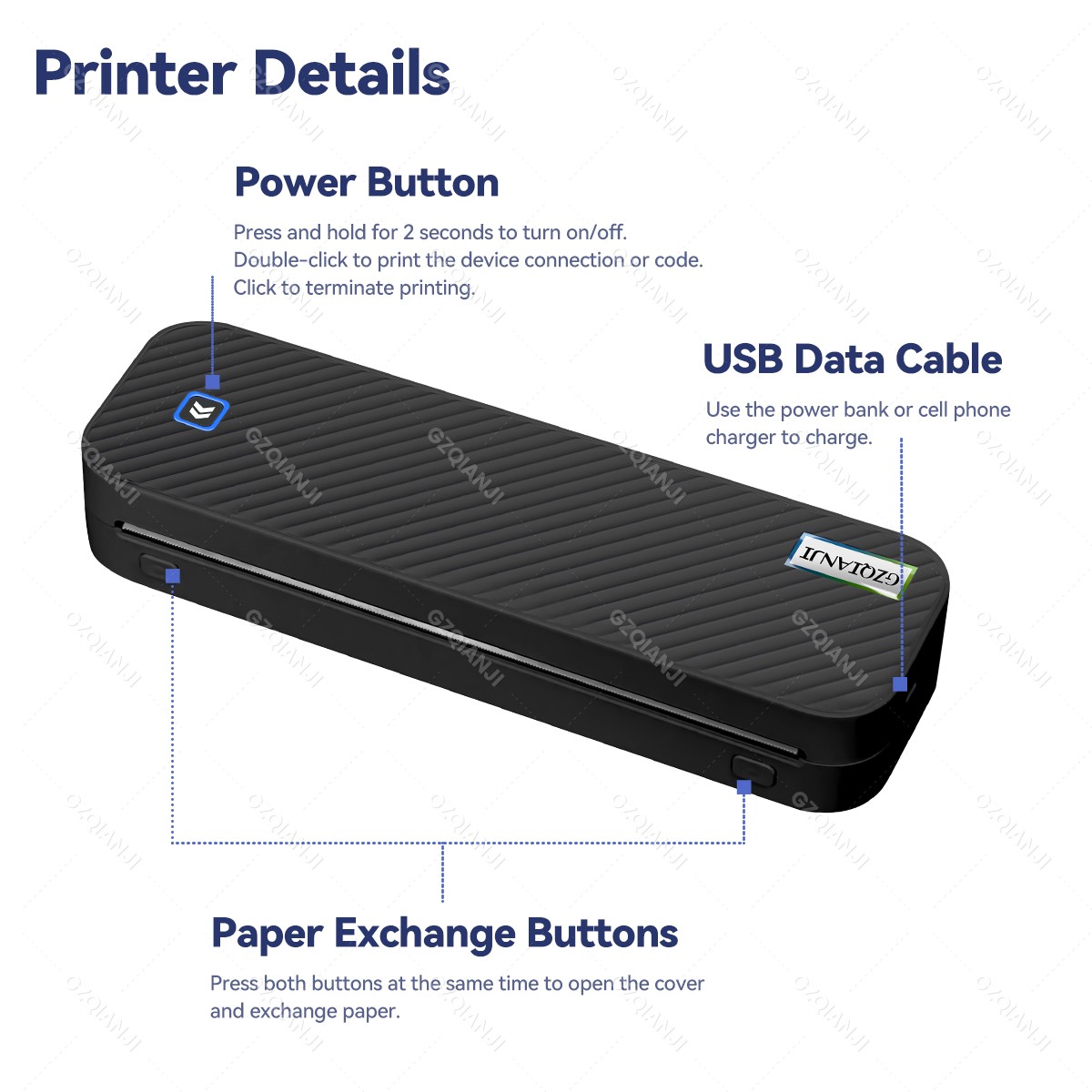 Portable Printer A4 Wireless Bluetooth Thermal Printer Inkless 300dpi ...