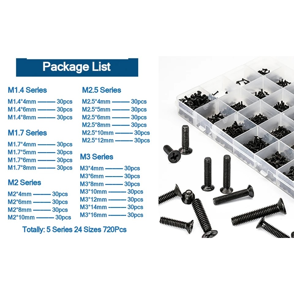 720PCs Mini Laptop Computer Screws Set cross countersunk flat head ...