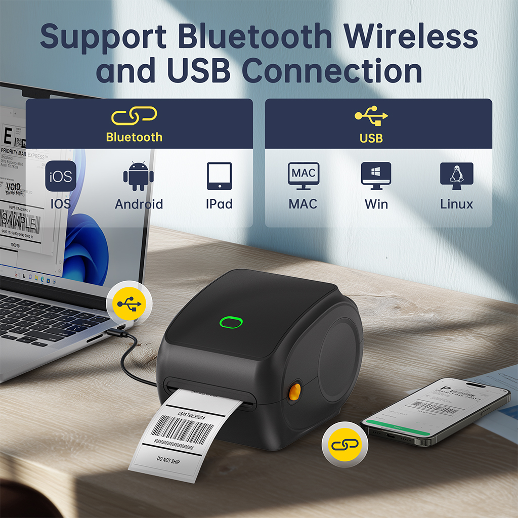Thermal Printer 100×150mm A6 Waybill Barcode Label Stickers Bluetooth+ ...