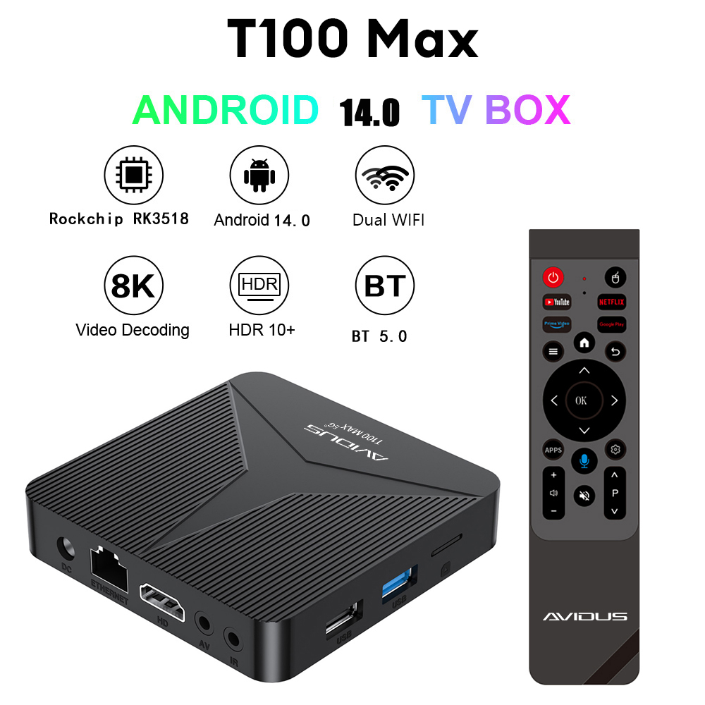 AVIDUS T100 Max Smart TV Box 8K 16+256G Android 14.0 Dual-Band Wi-Fi 2 ...