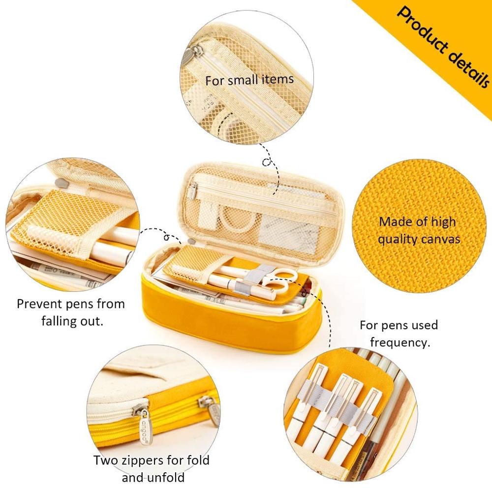 Foldable Zipper Pencil Case Big Capacity Canvas Pouch Multi Compartment ...