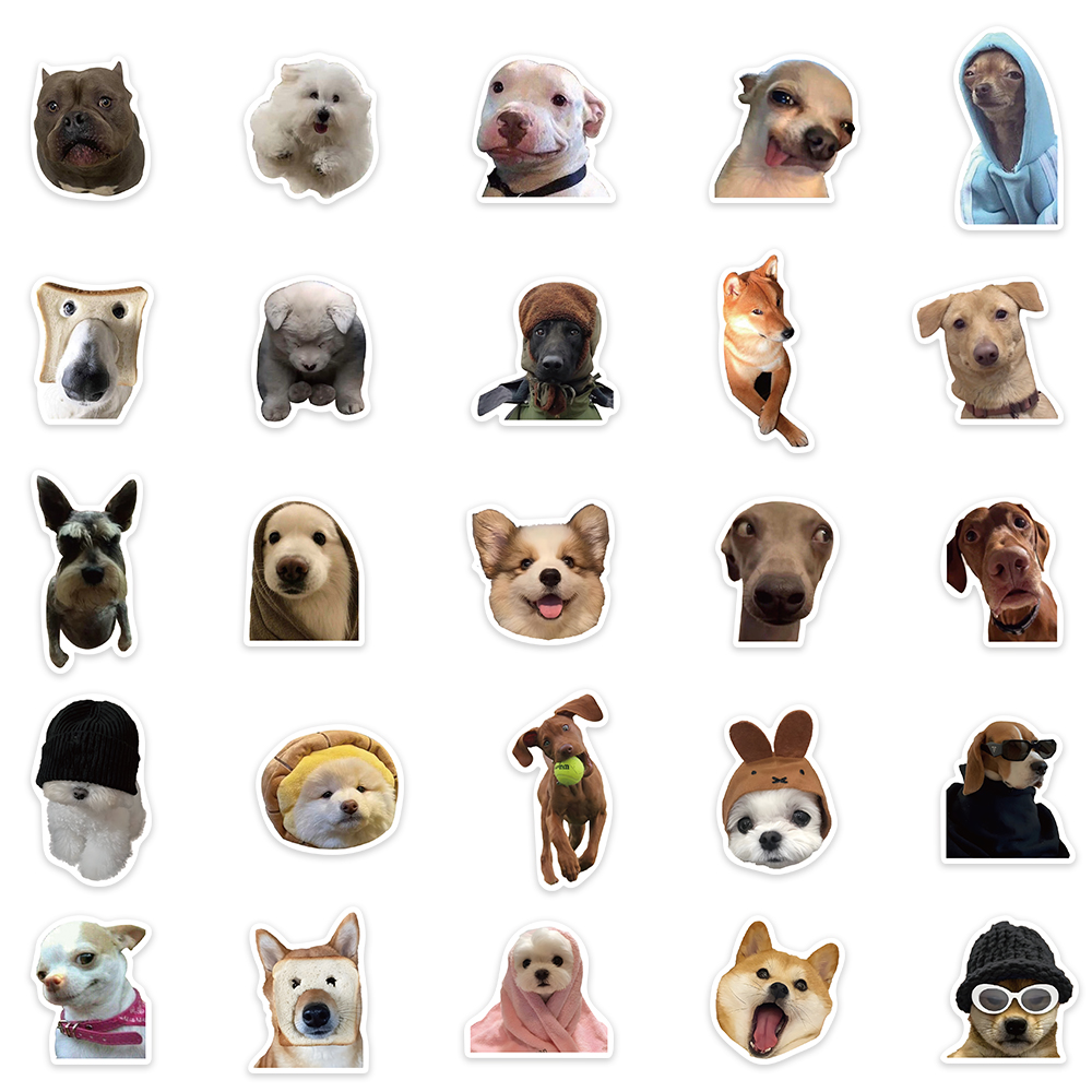 50pcs-dog-emoji-stickers-funny-vinyl-decals-for-laptop-skateboard