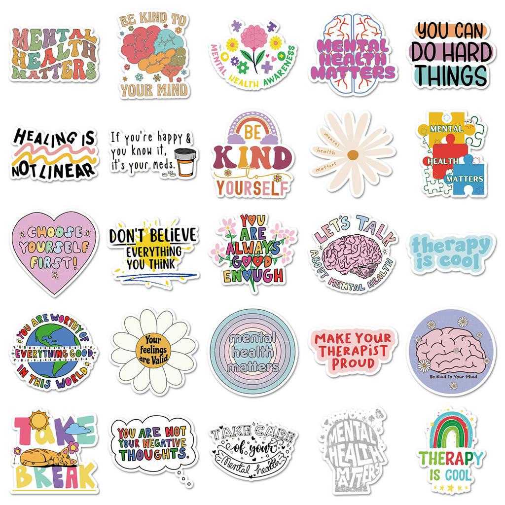 50PCS Mental Health Motivation Stickers - Waterproof Vinyl Decals for ...