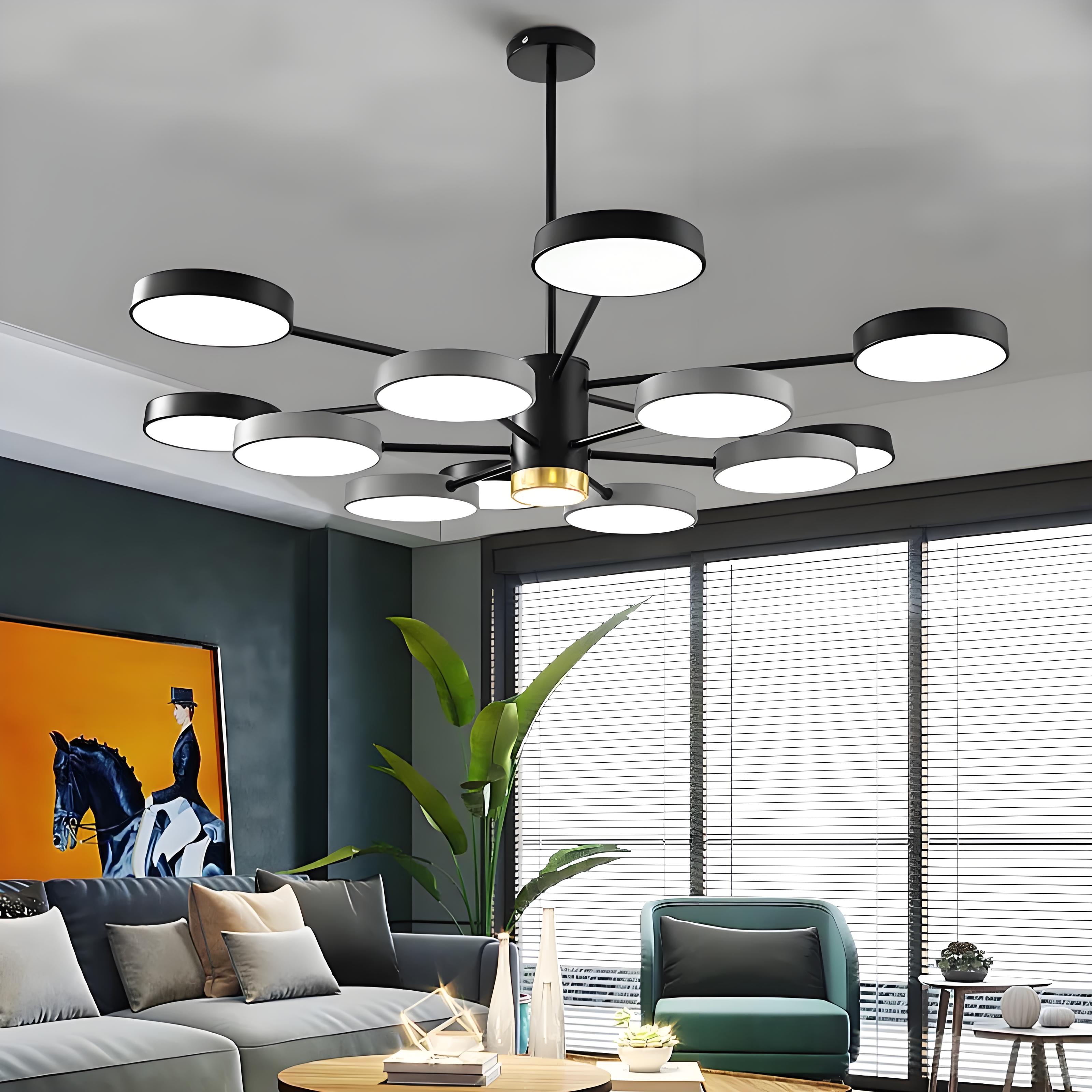 Modern Industrial Chandelier Ceiling Light 3-Color Dimming Macaron ...