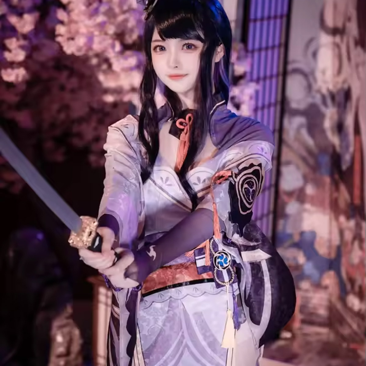 Genshin Impact Raiden Shogun Cosplay Costume Jacquard Fabric Uniform ...